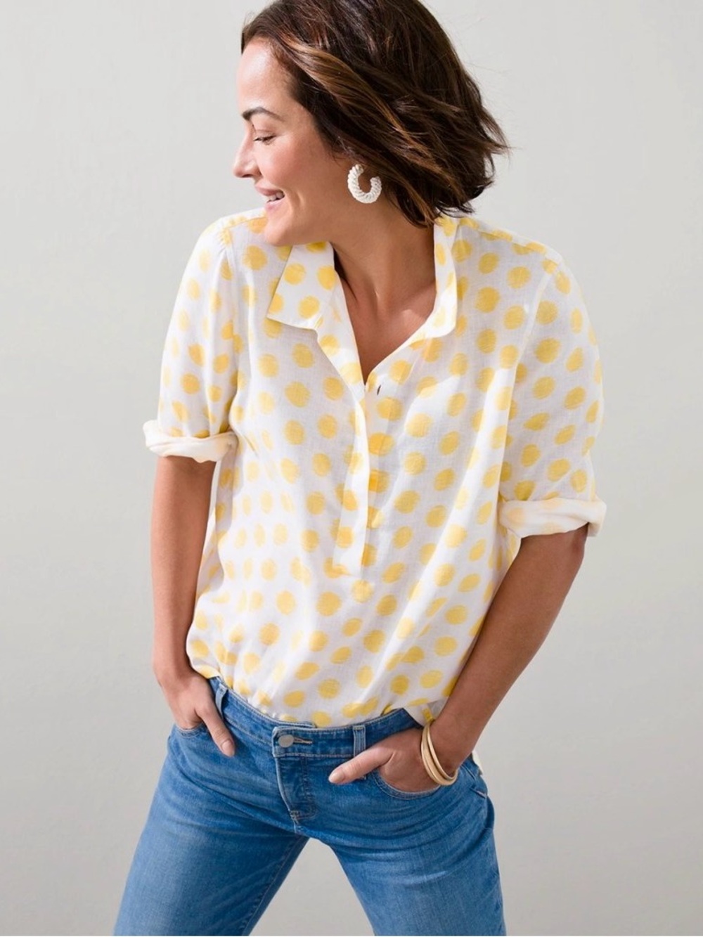 Chico’s Linen Polka Dot Popover Blouse | Size 2 (US 12)